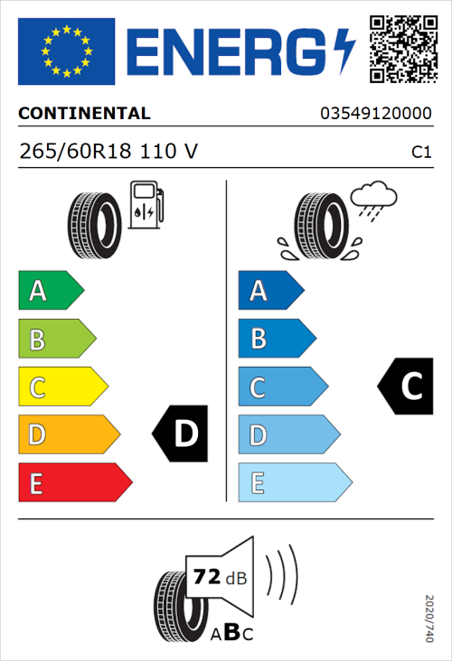 Tyre Label for Continental Conti4x4Contact 265/60R18 110V