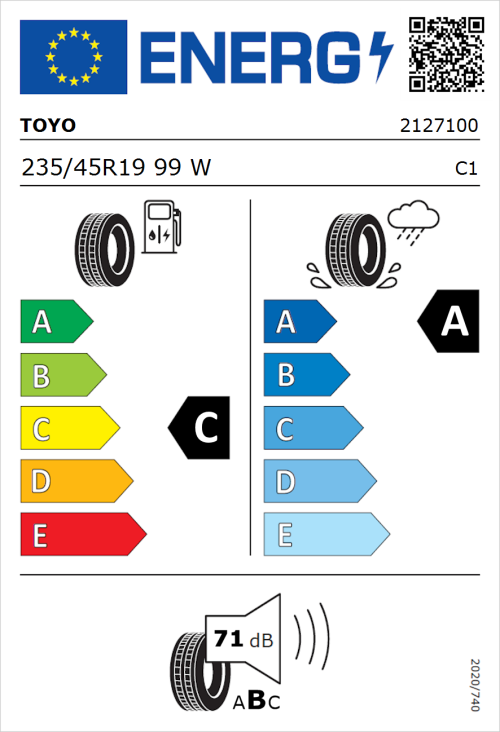 Tyre Label for Toyo 310 235/45R19 99W