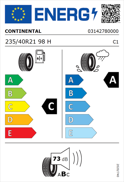 Tyre Label for Continental EcoContact 7 235/40R21 98H