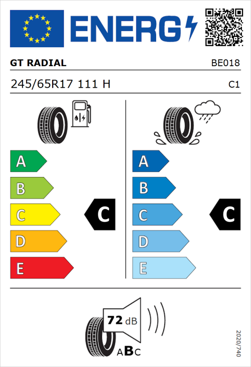 Tyre Label for GT Radial Savero SUV 245/65R17 111H